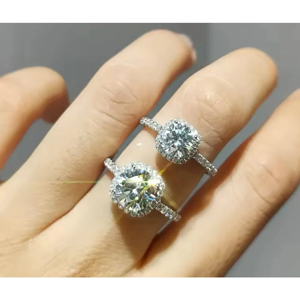 NEW 2 Ct Pave Halo Round Platinum S925 Diamond Engagement‎ Ring | Sz 7.5 NEW